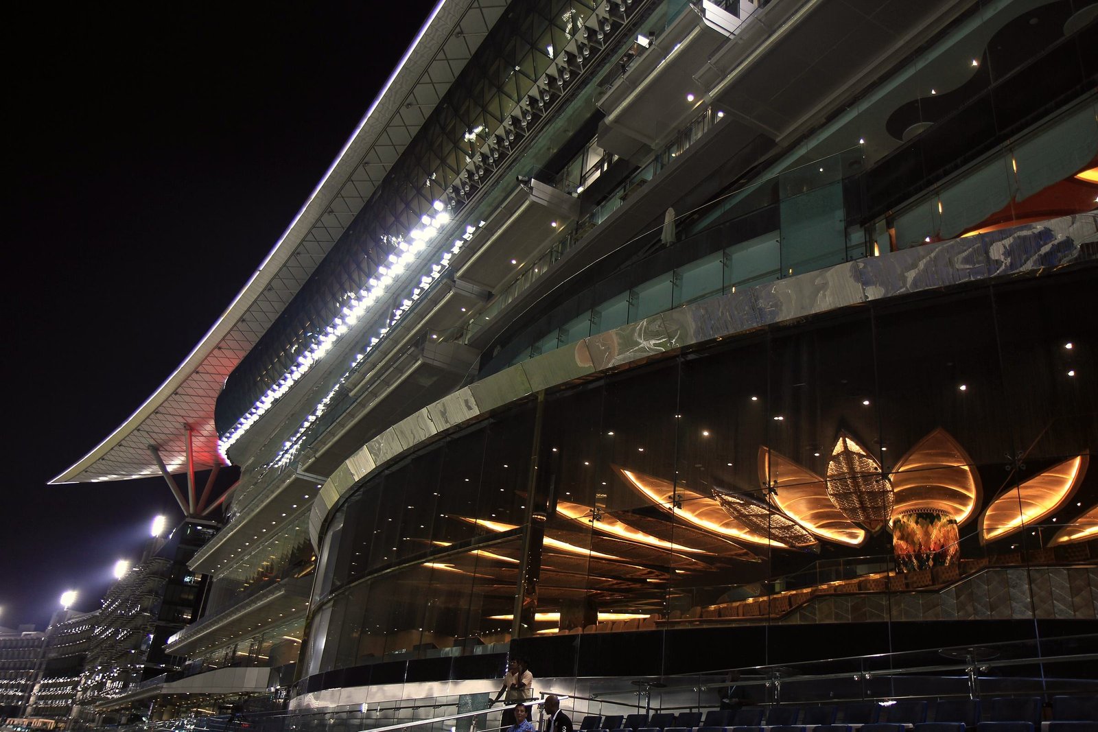 The Meydan grandstand lit for a race night